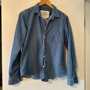 Frank & Eileen Barry Button Up Distressed Vintage Stonewashed Denim Shirt Size S